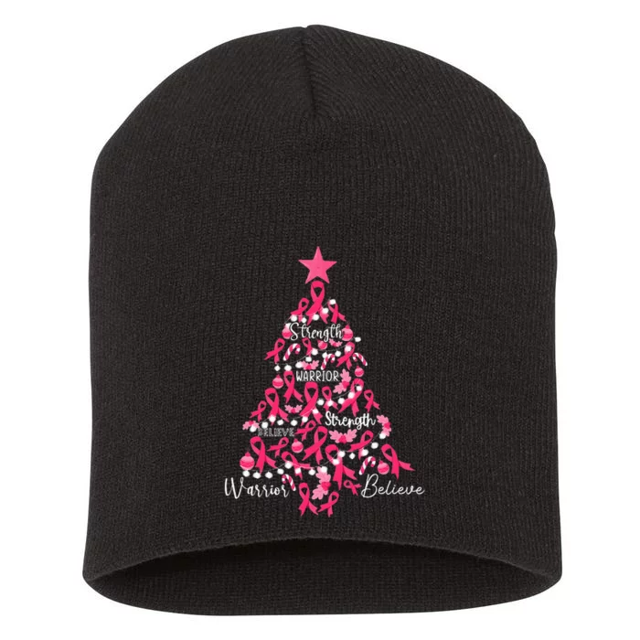 Breast Cancer Christmas Tree Ribbon Fight Awareness Short Acrylic Beanie