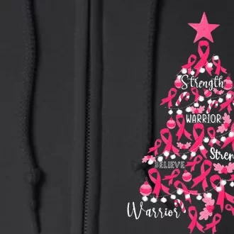 Breast Cancer Christmas Tree Ribbon Fight Awareness Full Zip Hoodie