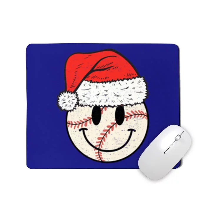 Baseball Christmas Cute Smile Face Baseball Santa Hat Retro Gift Mousepad