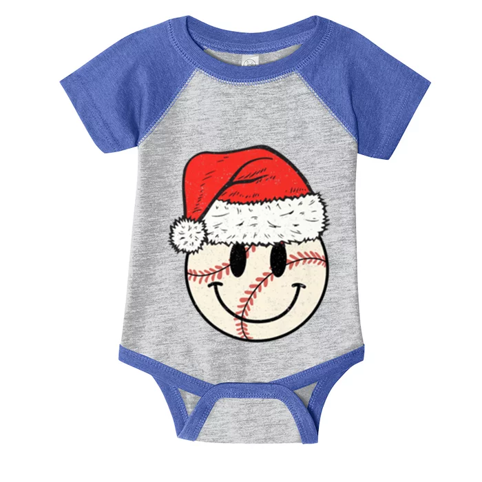 Baseball Christmas Cute Smile Face Baseball Santa Hat Retro Gift Infant Baby Jersey Bodysuit