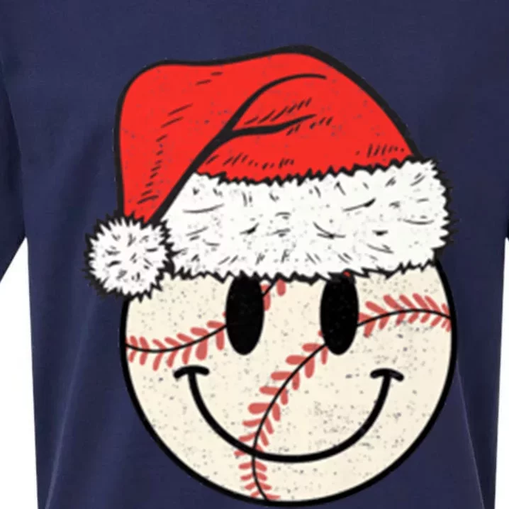 Baseball Christmas Cute Smile Face Baseball Santa Hat Retro Gift Sueded Cloud Jersey T-Shirt