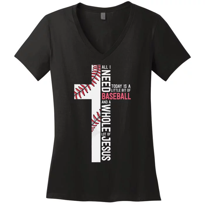 Baseball Christian Cross Gifts Philippians 4:13 Coach Team Women's V-Neck T-Shirt