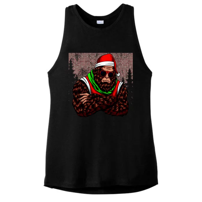 Bigfoot Christmas Cheer Ladies Tri-Blend Wicking Tank