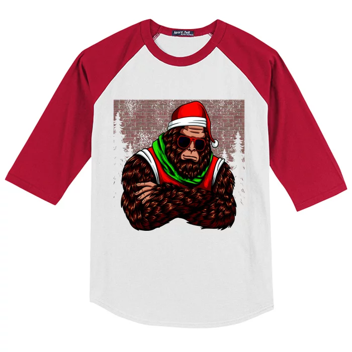 Bigfoot Christmas Cheer Kids Colorblock Raglan Jersey