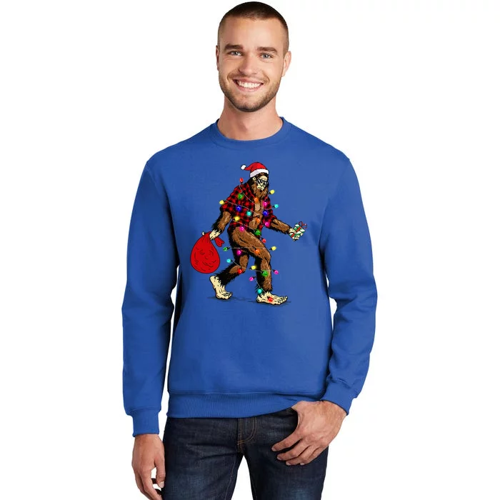 Bigfoot Carrying Christmas Tree Sasquatch Pajama Tall Sweatshirt