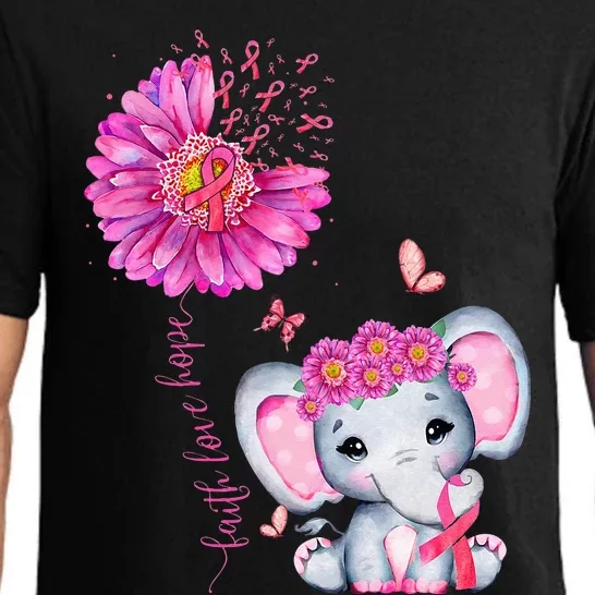 Breast Cancer Cute Elephant With Sunflower And Pink Ribbon Pajama Set