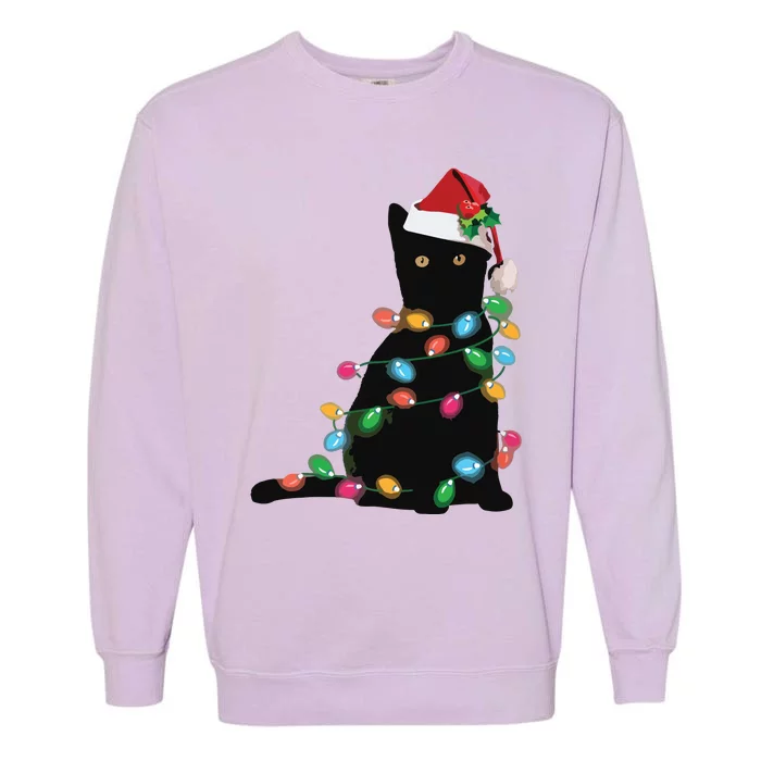 Black Cat Christmas Light Funny Cat Lover Christmas Garment-Dyed Sweatshirt