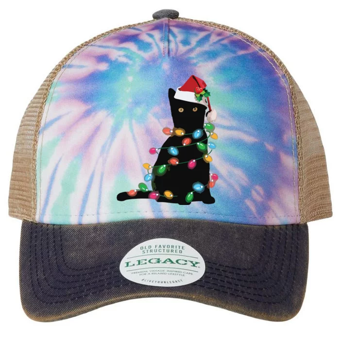 Black Cat Christmas Light Funny Cat Lover Christmas Legacy Tie Dye Trucker Hat