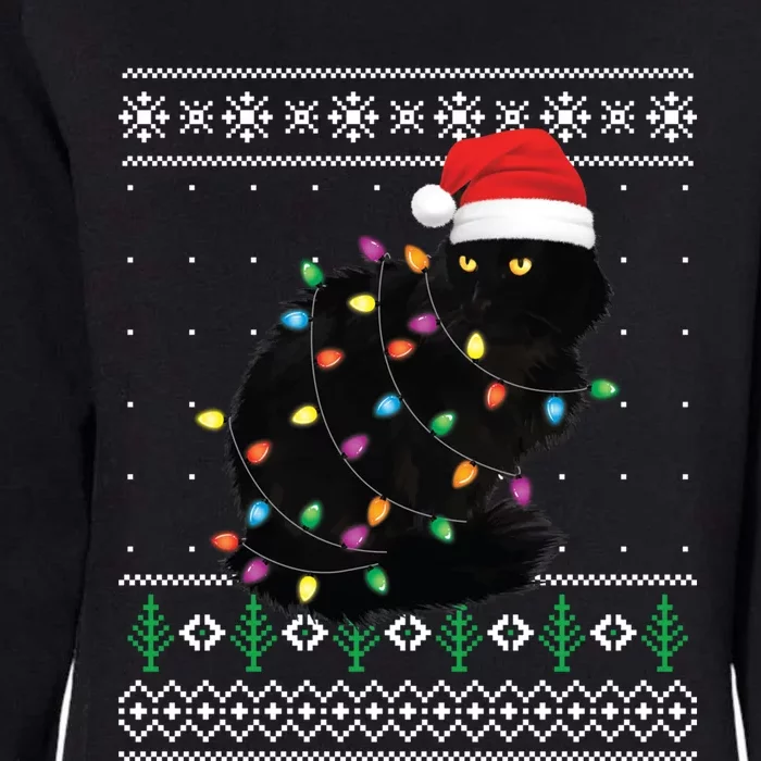 Black Cat Christmas Ugly Sweater Funny Santa Cat Womens California Wash Sweatshirt