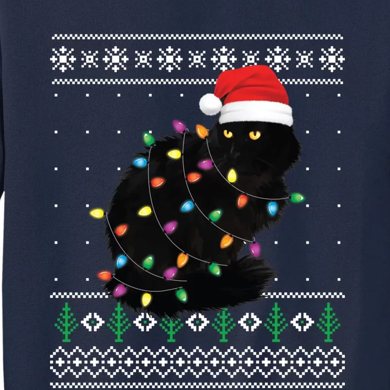 Black Cat Christmas Ugly Sweater Funny Santa Cat Tall Sweatshirt