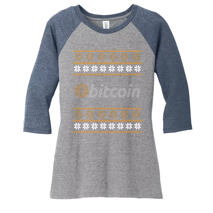 Bitcoin Cryptocurrency Christmas Holiday Women's Tri-Blend 3/4-Sleeve Raglan Shirt