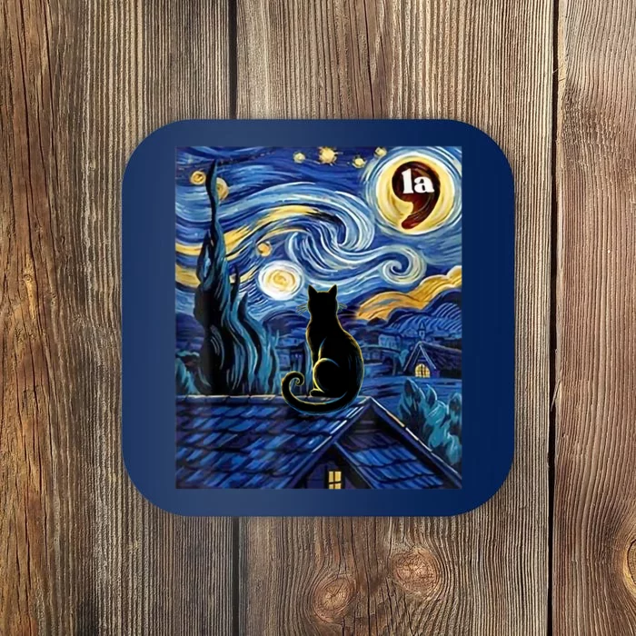 Black Cat Comma La Kamala Harris Halloween Starry Night Coaster