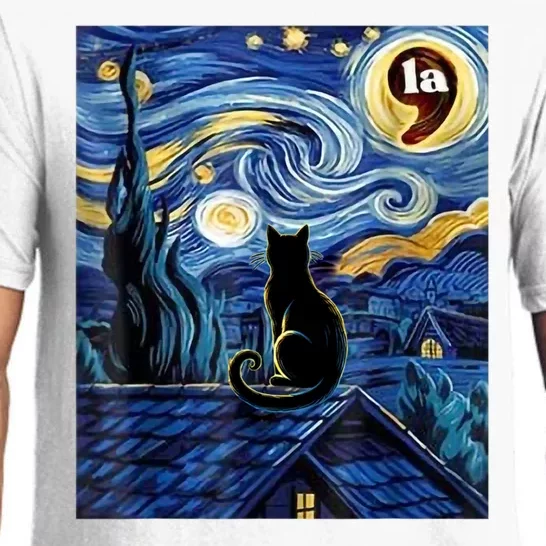 Black Cat Comma La Kamala Harris Halloween Starry Night Pajama Set