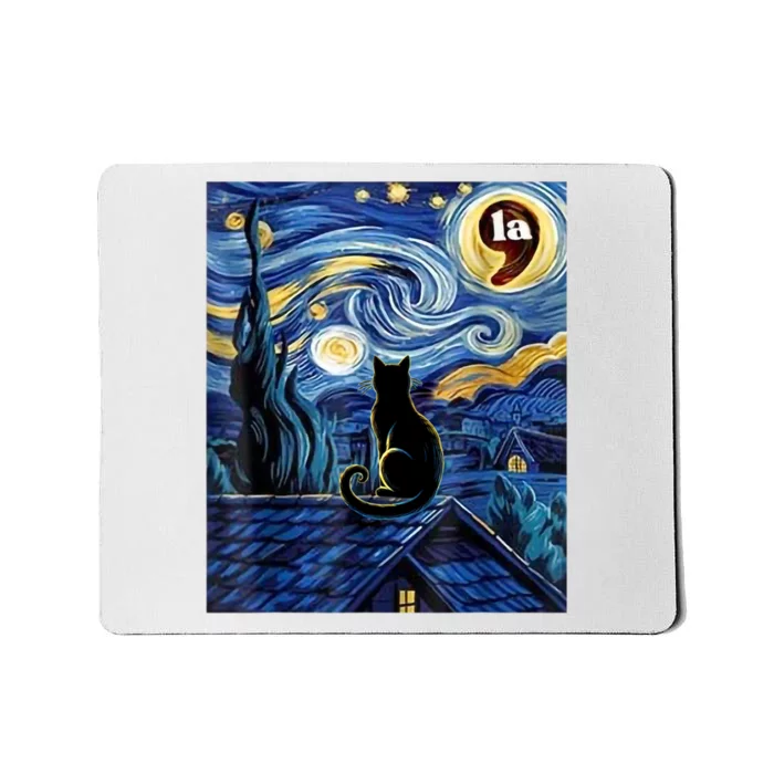 Black Cat Comma La Kamala Harris Halloween Starry Night Mousepad