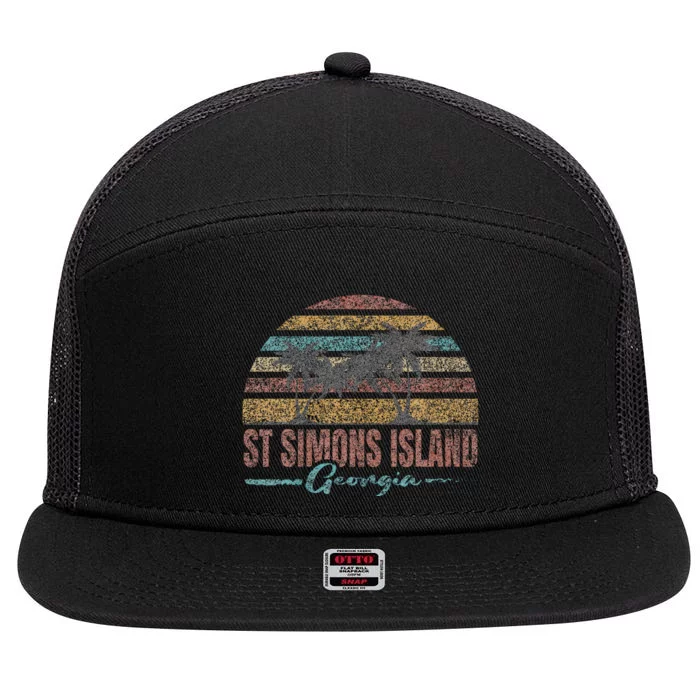 Beach Coastal City Vacation Souvenir St Simons Island 7 Panel Mesh Trucker Snapback Hat