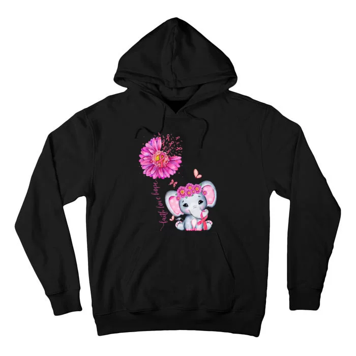 Breast Cancer Cute Elephant With Sunflower And Pink Ribbon Tall Hoodie