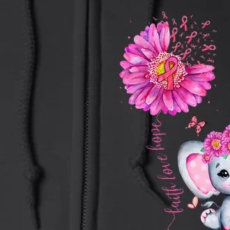 Breast Cancer Cute Elephant With Sunflower And Pink Ribbon Full Zip Hoodie