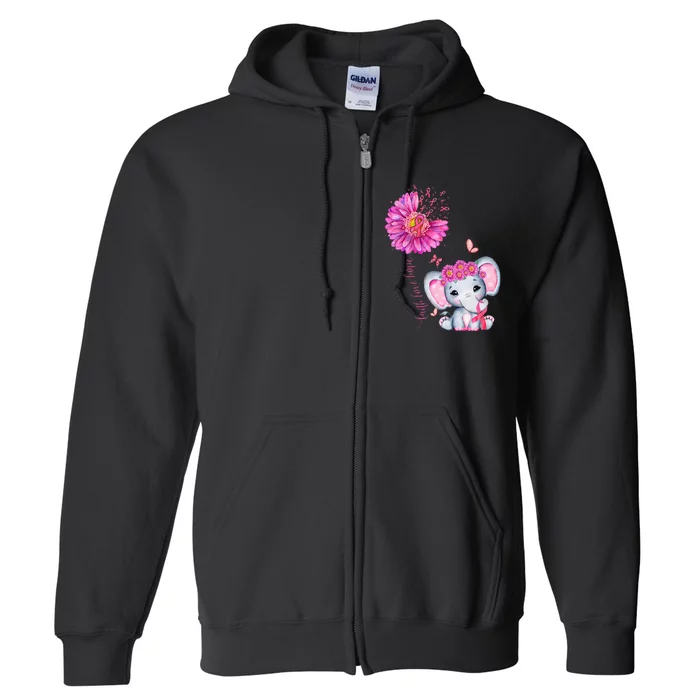 Breast Cancer Cute Elephant With Sunflower And Pink Ribbon Full Zip Hoodie