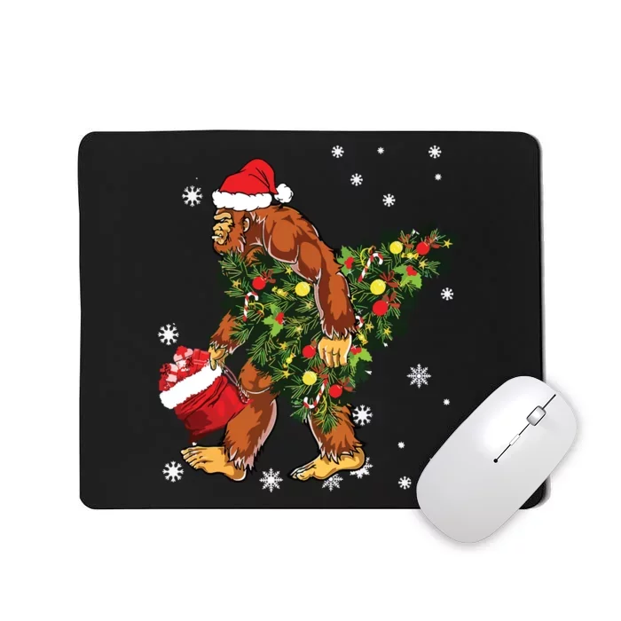 Bigfoot Carrying Christmas Tree Sasquatch Believer Pajama Mousepad