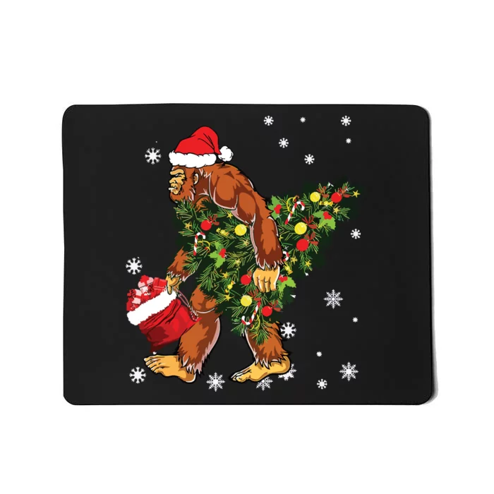 Bigfoot Carrying Christmas Tree Sasquatch Believer Pajama Mousepad