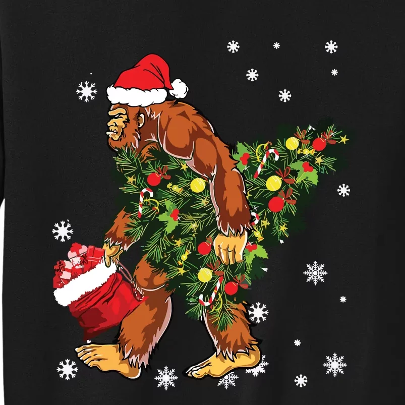 Bigfoot Carrying Christmas Tree Sasquatch Believer Pajama Tall Sweatshirt