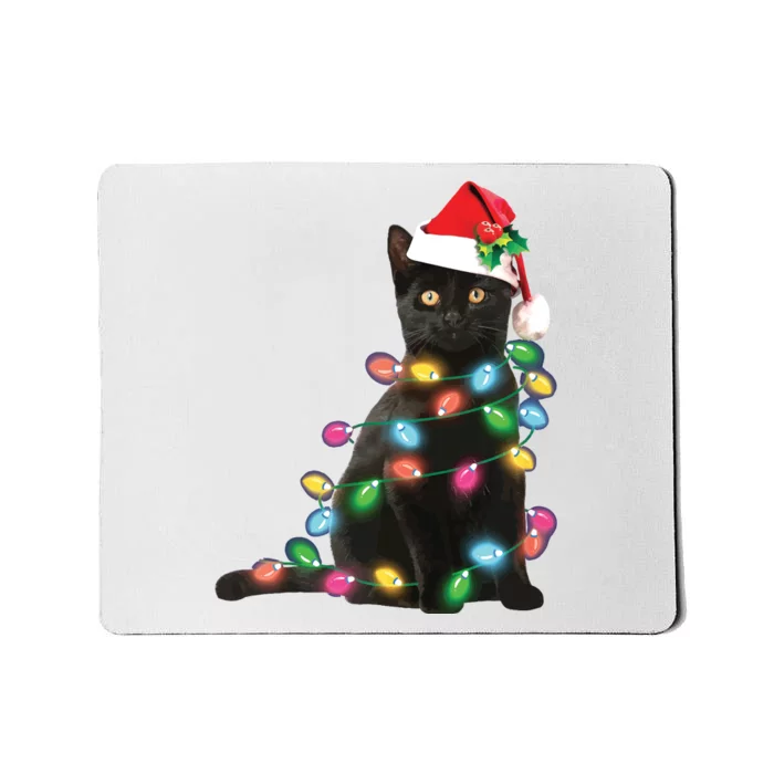 Black Cat Christmas Light Funny Cat Lover Christmas Mousepad