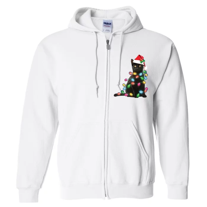 Black Cat Christmas Light Funny Cat Lover Christmas Full Zip Hoodie