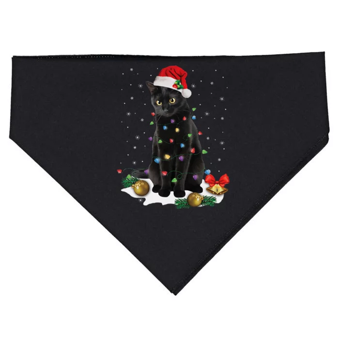 Black Cat Christmas Lights Santa Funny Cat Dad Mom Xmas USA-Made Doggie Bandana