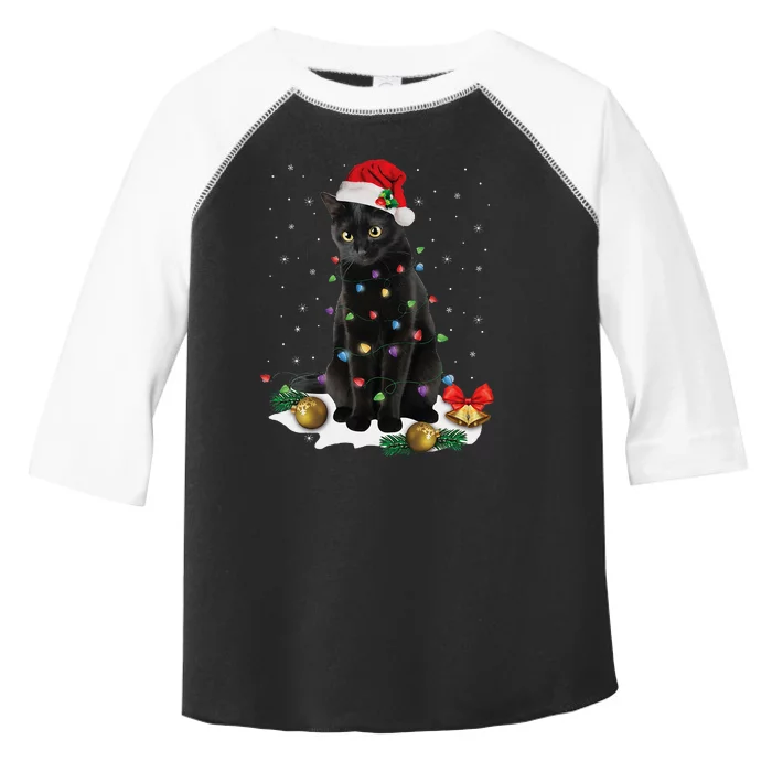 Black Cat Christmas Lights Santa Funny Cat Dad Mom Xmas Toddler Fine Jersey T-Shirt