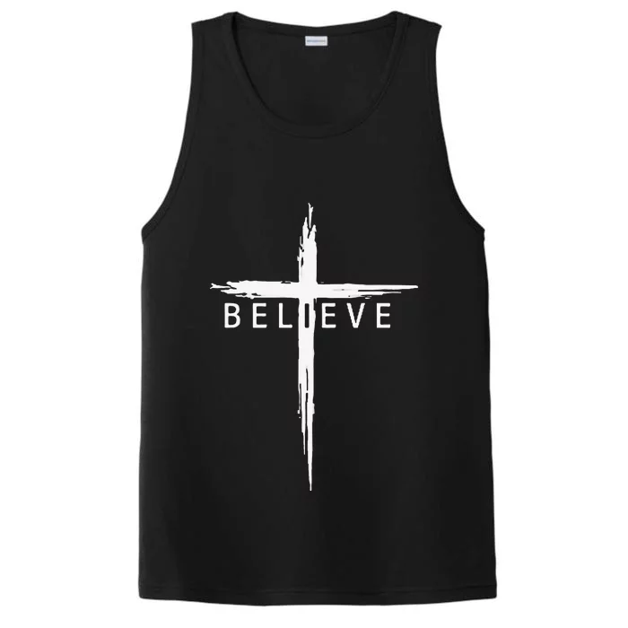 Believe Christian Cross Jesus Christ Christians Performance Tank