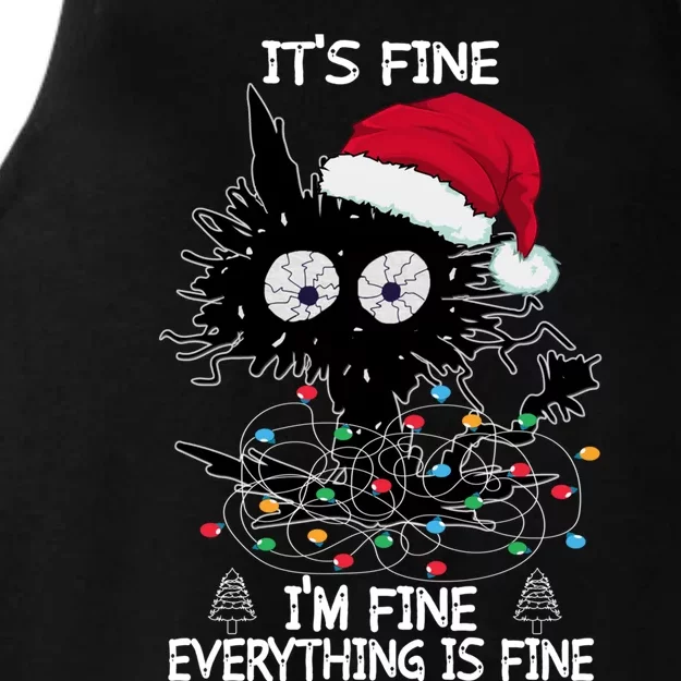 Black Cat christmas It's Fine I'm Fine Everything Is Fine Ladies Tri-Blend Wicking Tank