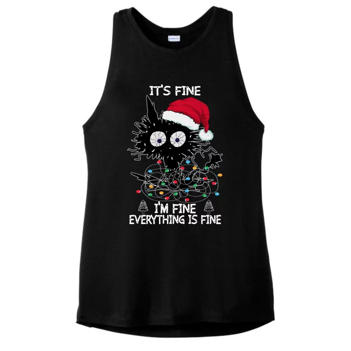 Black Cat christmas It's Fine I'm Fine Everything Is Fine Ladies Tri-Blend Wicking Tank