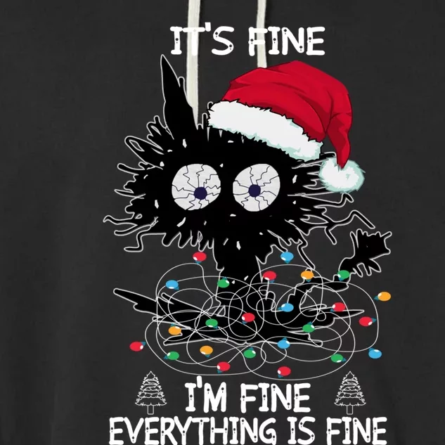 Black Cat christmas It's Fine I'm Fine Everything Is Fine Garment-Dyed Fleece Hoodie