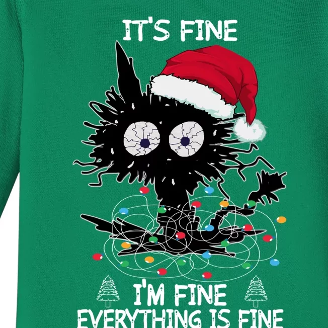 Black Cat christmas It's Fine I'm Fine Everything Is Fine Baby Long Sleeve Bodysuit