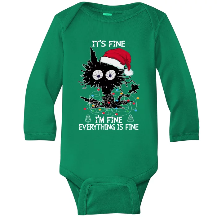 Black Cat christmas It's Fine I'm Fine Everything Is Fine Baby Long Sleeve Bodysuit