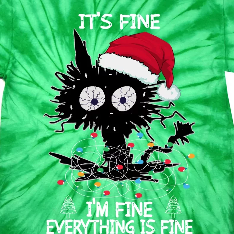 Black Cat christmas It's Fine I'm Fine Everything Is Fine Tie-Dye T-Shirt