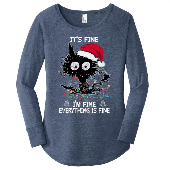 Black Cat christmas It's Fine I'm Fine Everything Is Fine Women's Perfect Tri Tunic Long Sleeve Shirt