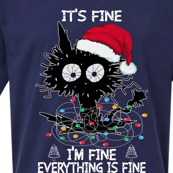 Black Cat christmas It's Fine I'm Fine Everything Is Fine Sueded Cloud Jersey T-Shirt