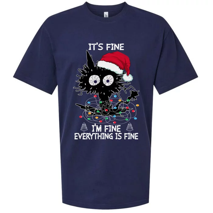 Black Cat christmas It's Fine I'm Fine Everything Is Fine Sueded Cloud Jersey T-Shirt