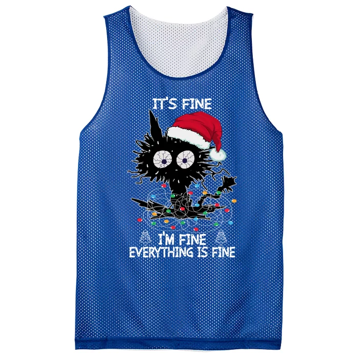 Black Cat Christmas It's Fine I'm Fine Everything Is Fine Gift Mesh Reversible Basketball Jersey Tank