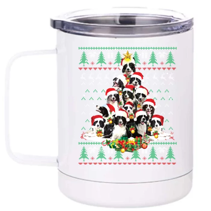 Border Collie Christmas Dog Lover Gift Ugly Sweater Xmas Gift Front & Back 12oz Stainless Steel Tumbler Cup