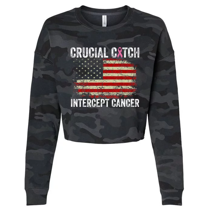 Breast Cancer Crucial A Catch Intercept Cancer Cropped Pullover Crew