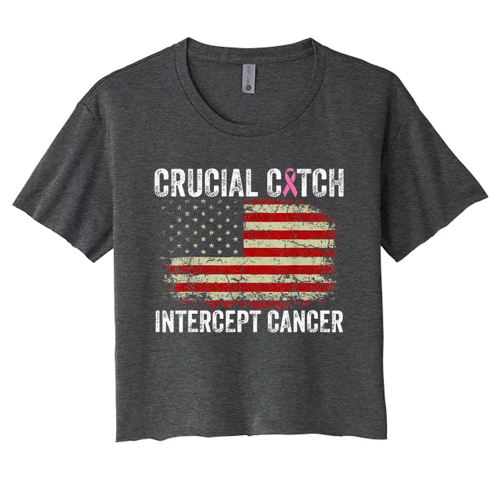 Breast Cancer Crucial A Catch Intercept Cancer Women's Crop Top Tee