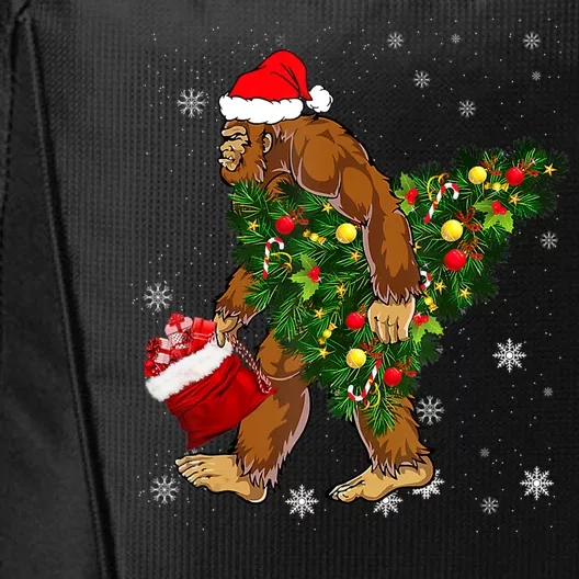 Bigfoot Carrying Christmas Tree Sasquatch Believer Pajama City Backpack