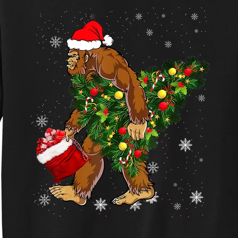 Bigfoot Carrying Christmas Tree Sasquatch Believer Pajama Tall Sweatshirt