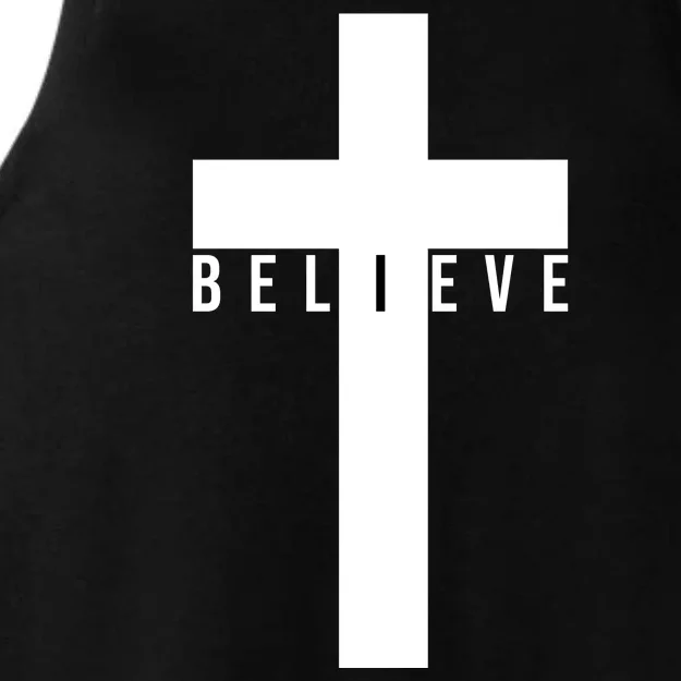 Believe Christian Cross Religious Ladies Tri-Blend Wicking Tank