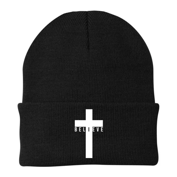 Believe Christian Cross Religious Knit Cap Winter Beanie