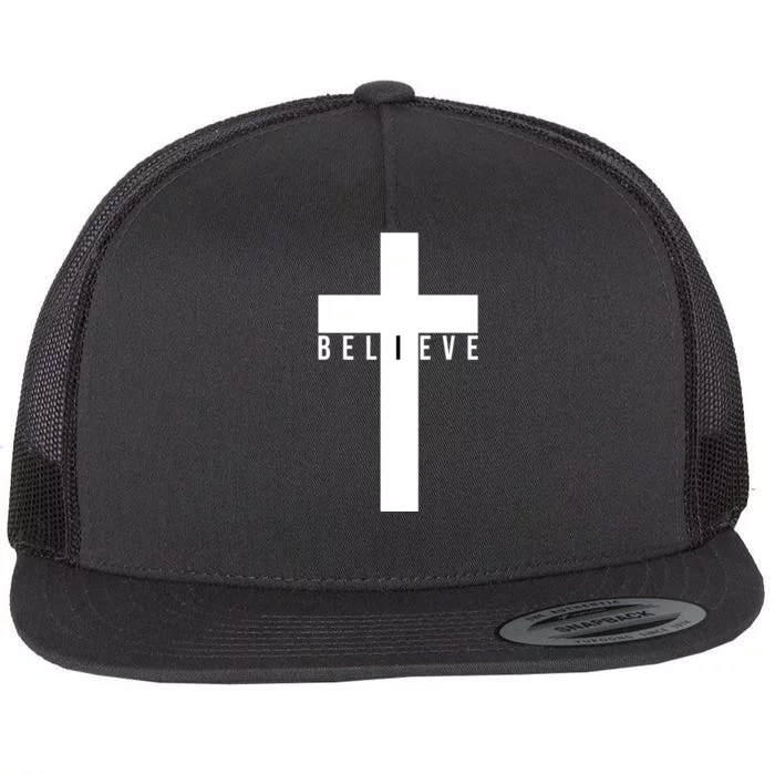 Believe Christian Cross Religious Flat Bill Trucker Hat