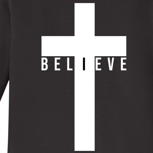 Believe Christian Cross Religious Baby Long Sleeve Bodysuit