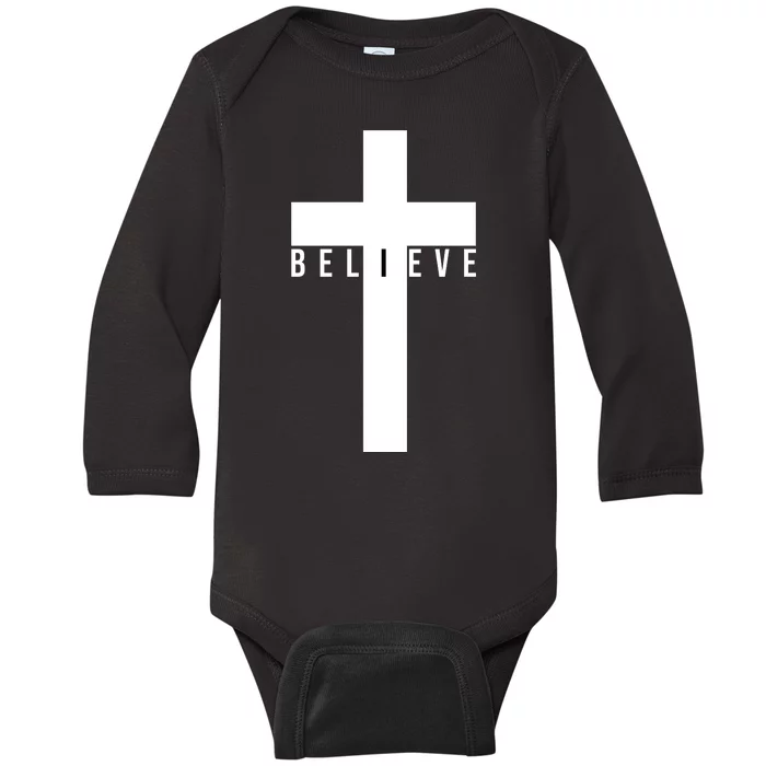 Believe Christian Cross Religious Baby Long Sleeve Bodysuit